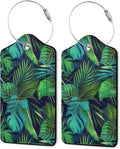 Summer Luggage Tag for Suitcase,Green Palm Leaves Tropical Plants Unique Travel Tags with Privacy Cover ID Label & Stainless Steel Loop for Men Women