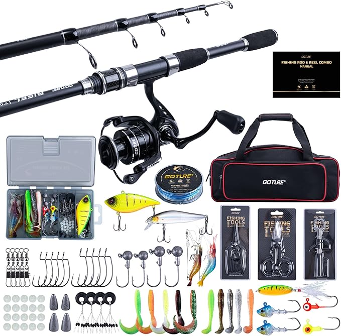 Goture Fishing Rod and Reel Combo,Fishing Pole,Telescopic Fishing Rod Kit with Spinning Reel, Telescopic Fishing Pole with Carrier Bag for Freshwater Saltwater for Men Women