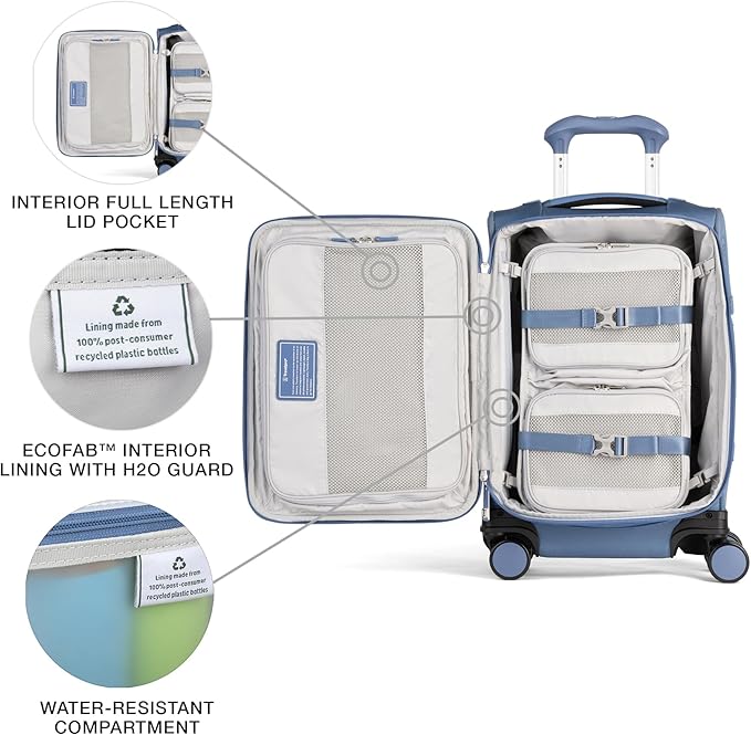 Travelpro VersaPack+ Lightweight Softside Expandable Carry on Luggage, 8 Spinner Suitcase, TSA Lock, Men and Women, Compact Carry On 20-Inch, Elemental Blue