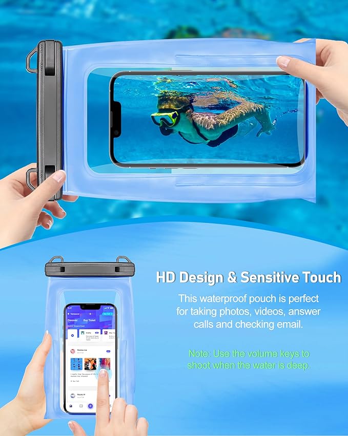 Large Waterproof Phone Pouch Universal Phone Waterproof Case for iPhone 15 14 13 12 11 Pro Max Galaxy S22 S21 IPX8 Water Proof Dry Bag with Wide Lanyard Waterproof Pouch for Swimming Rafting