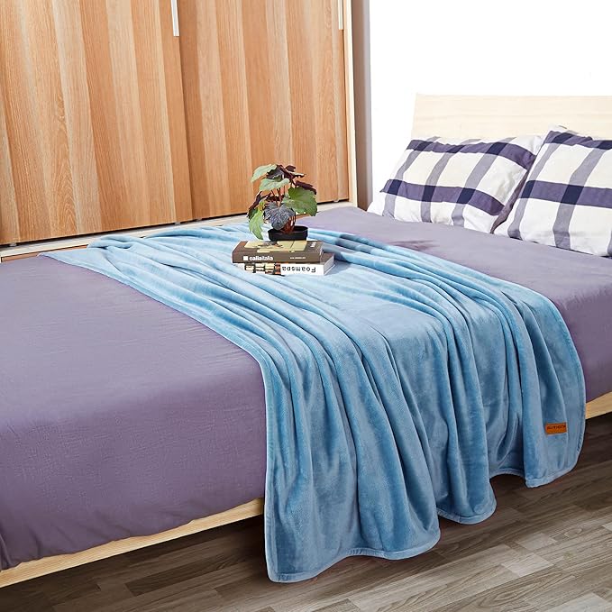 Surii Home Luxury Microfiber Flannel Blanket, Super Soft, Warm, Cozy, Fluffy, and Breathable, Perfect Throws for Bed, Couch, Sofa, for All Season Use. 350GSM Queen Size 90x90 Inches(Sky Blue)