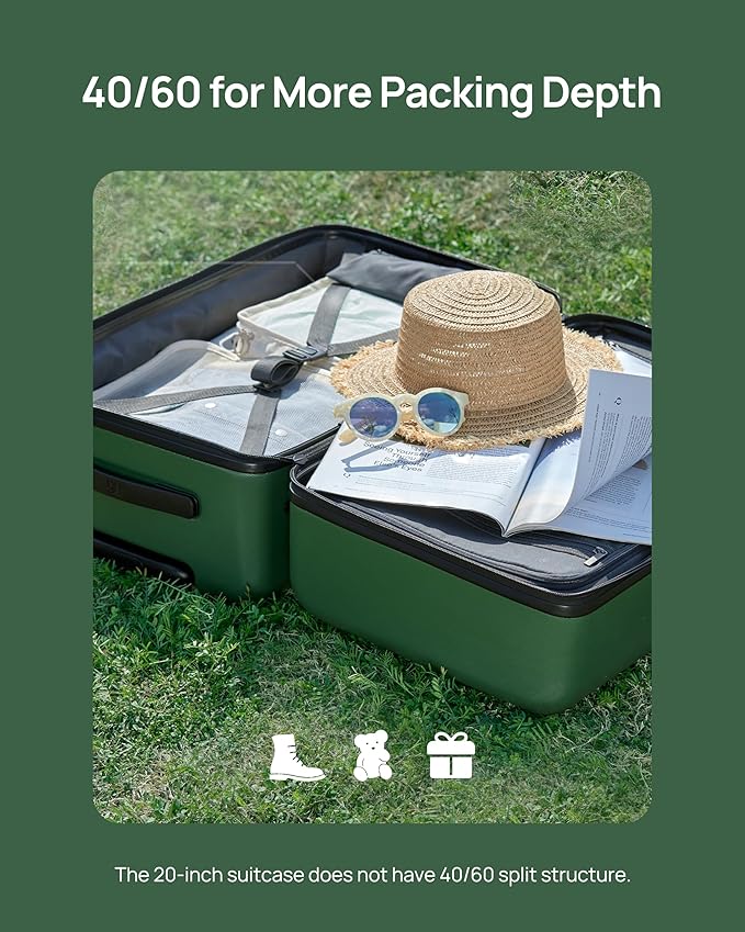 Carry On Suitcase, 20 Inch Carry-On Luggage with Double Spinner Wheels, Anti-Burst Zipper, Hard Case PC Suitcase Carry On, Lightweight Travel Luggage, TSA Approved (Slate Grey, Hudson)