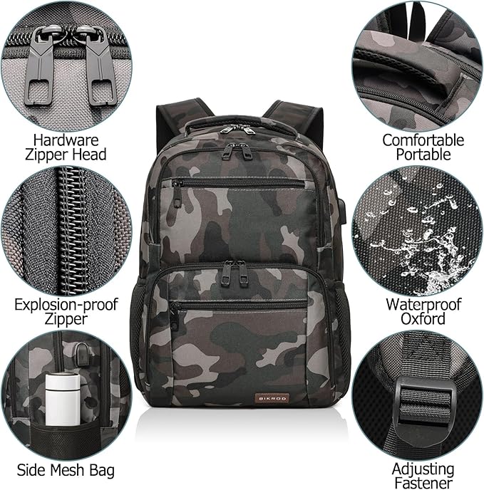 BIKROD Backpack for Boys Men, School Backpack for Teens Girls, Lightweight Casual High School Bookbag, Daily-use Travel Laptop Backpack with USB Charging Port Fits 15.6 Inch Notebook