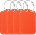 Luggage Tags for Suitcases-Leather Luggage Tag 4 Pack with Loops Cute Bag/Backpack/Suitcase Tags Travel Essentials for Flying (Orange)