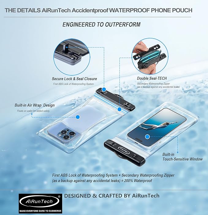 AiRunTech Waterproof Cell Phone Bag - 4 Pack Clear Pouches for Outdoor Activities - Universal Fit for iPhone and Other Devices - 2 Phone Cases + 2 Fanny Packs