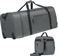 Finnhomy 100L Foldable Rolling Duffel Bag with 2 Wheels, Light Weight Travel Duffel bag with Large Loading Capacity, 32 inch Rolling Duffel bag with Shoulder Strap for Travel Camping Sports, Grey