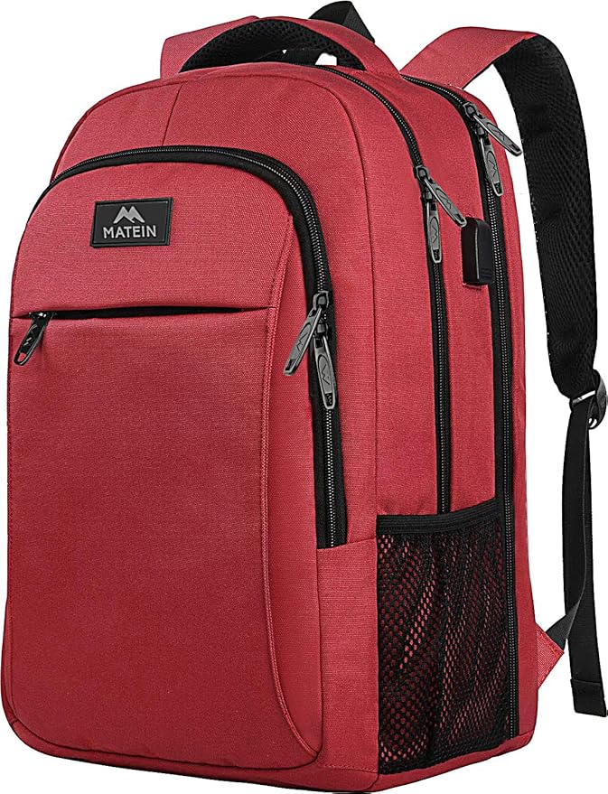 MATEIN 17 Inch Laptop Backpack for Women, Extra Large TSA Friendly Backpack with USB Charging Port, Anti Theft Carry On Flight Approved Business Work Travel College Computer Backpack Bag,Red