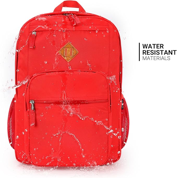 ZORFIN 26L Backpack for College, and Travel: Water Resistant Bookbag - Red