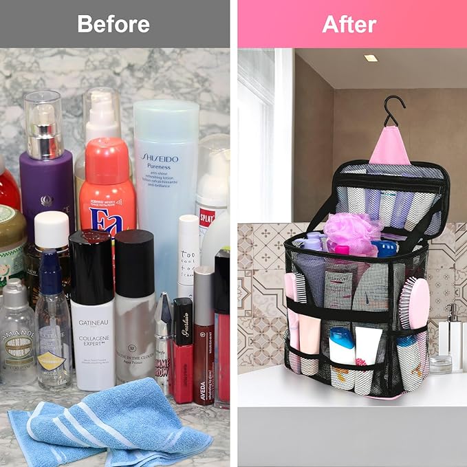 Mesh Shower Caddy,Portable HangingTravel Toiletry Bag Dorm Room Essentials for College Students Girls,Large Makeup Organizer for Full-Sized Toiletries,Travel Essentials for Women Girls Camping Beach