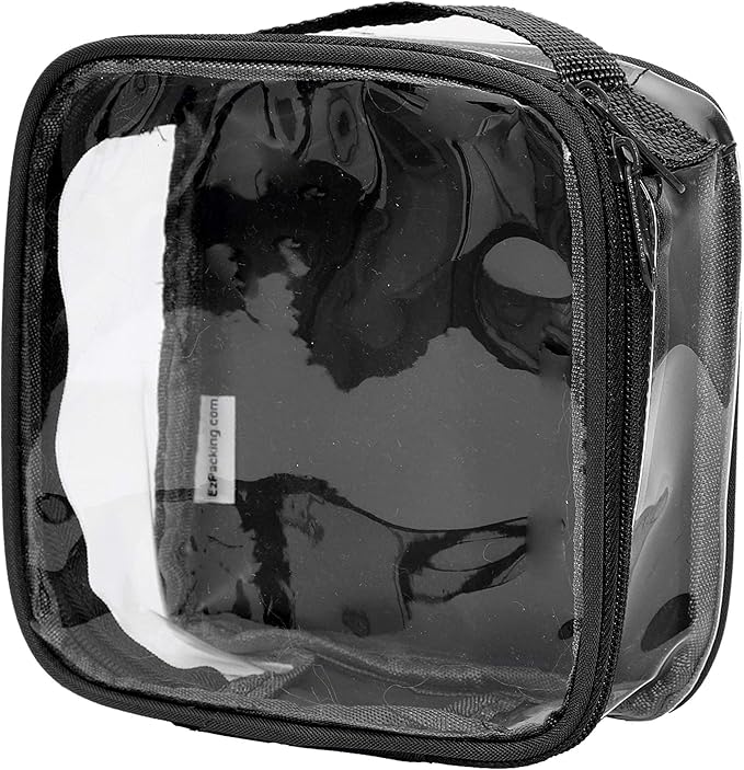 Clear TSA Approved 3-1-1 Travel Toiletry Bag for Carry On / Quart Size Transparent Liquids Pouch for Airport Security / Reusable See Through Vinyl & PVC Plastic Organizer for Men and Women (Black)