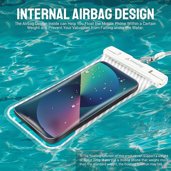 Waterproof Phone Pouch [Floating Airbag Design] Universal IPX8 Cellphone Case Dry Bag with Lanyard for iPhone 16 15 14 13 Pro Max Galaxy S24 S23 Phones Up to 6.9'' for Beach Vacation, White