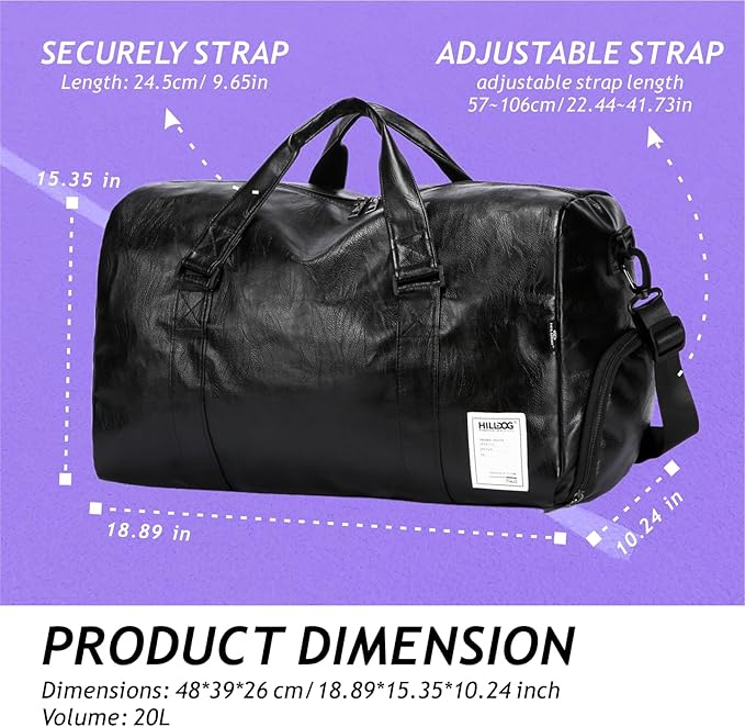 Leather Sports Gym Tote Bag with Shoes Compartment & Wet Pocket, Travel Duffel for Men & Women, Shoulder Weekender Overnight Bag for Yoga, Pilates, Swimming