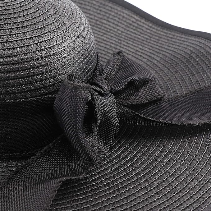 DRESHOW Beach Hats for Women Big Straw Wide Brim Summer Hat Floppy Foldable Roll up Cap Sun Hat UPF 50+