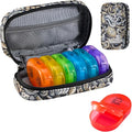 Serfeymi Weekly Travel Pill Organizer 2 Times A Day AM PM Upgraded Rainbow Pill Box 7 Day with Portable Zipper PU Leather Pill Case, Medicine Organizer for Pills, Vitamins, Fish Oils - Brown 03