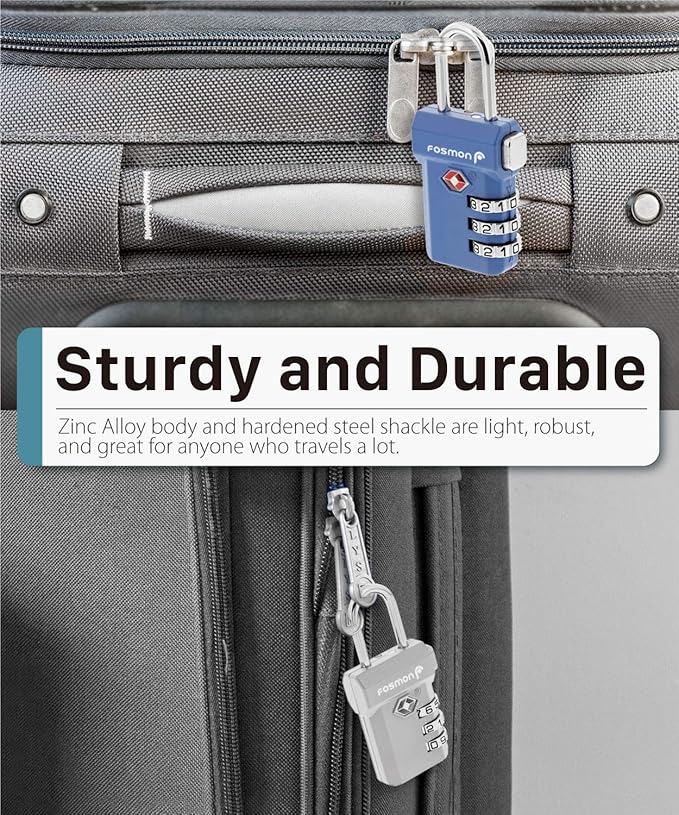 Fosmon TSA Approved Luggage Locks, Suitcase Travel Lock with Push Release Button for Extra Security, 3 Digit Combination Padlock for Gym Locker, Backpack Zipper Anti Theft, Gun Case - Silver, 2 Pack
