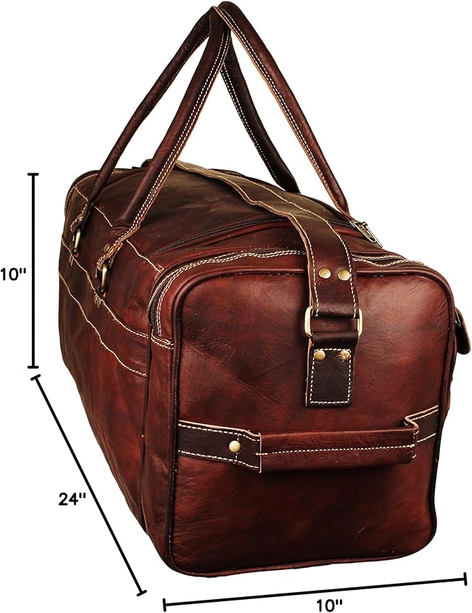 Men’s Gym Sports Overnight Weekender Bag Leather Travel Bags For Men Vintage Leather Duffle Bag Women Carry On Travel Holdall Bag 24 Inches