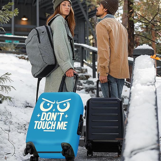 ANNA QUEEN Funny “Don’t Touch Me” Luggage Cover, Bold Blue Suitcase Protector with Angry Eyes Design, Stretchable, Washable Travel Cover for 20-22 Inch Luggage