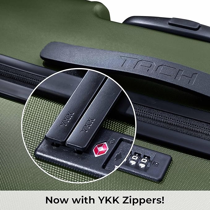 Tach V3.1 Hard Shell Carry On Luggage 20 inch | Carry on Luggage with Spinner Wheels & Patented Built-In Connecting System | One Piece Rolling Suitcase Links 9 Bags At Once (Green)