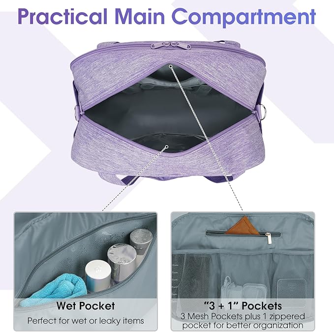 Narwey 18" Carry on Bag with Laptop Compartment 14 Inch Travel Duffel Bag for Spirit Airlines Personal Item Bag Overnight Weekender Bag with Wet Pocket for Women and Men (Purple)