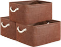 TheWarmHome Decorative Basket Rectangular Fabric Storage Bin Organizer Basket with Handles for Clothes Storage (Brown,Large-3Pack,15.7L*11.8W*8.3H)