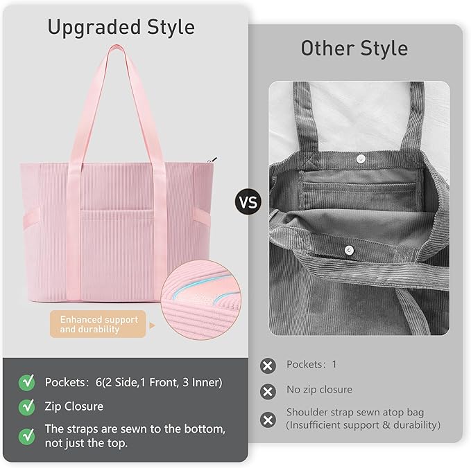 Tote Bag for Women with Zipper, Travel Tote Bags with Compartments Large Shoulder Bag Handbag for Gym Work School