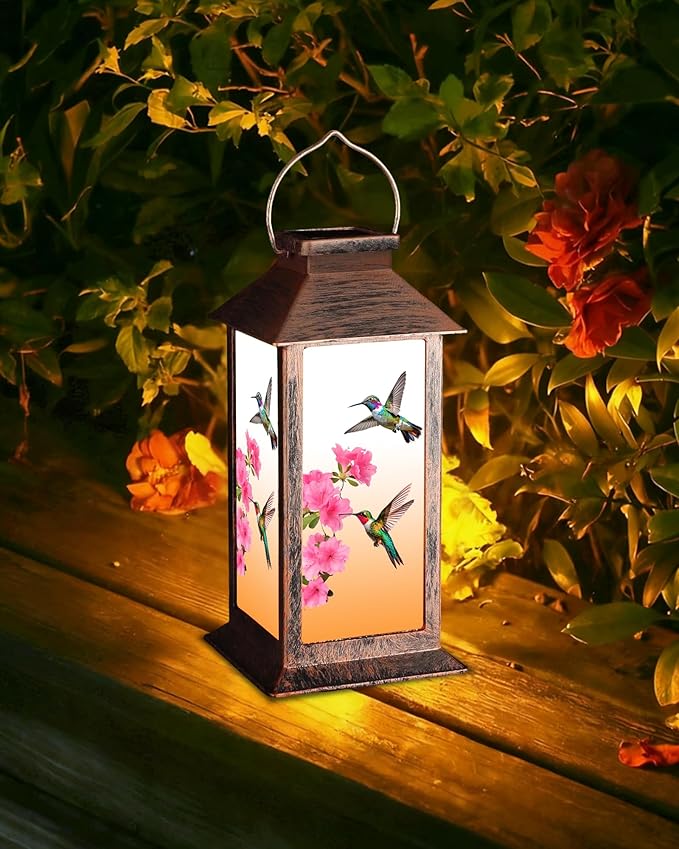 Solar Lanterns Outdoor Waterproof Hummingbird, Garden Decor Birthday Gifts for Women Mom Grandma Sister, Hanging LED Plastic Solar Lights Outside Decorative for Yard Patio Backyard Lawn Decorations