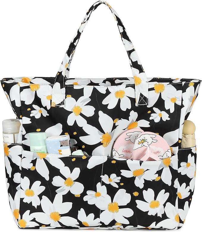 LEDAOU Beach Bag Waterproof Sandproof Women Tote Bag Pool Bag with Zipper for Gym Grocery Travel with Wet Pocket
