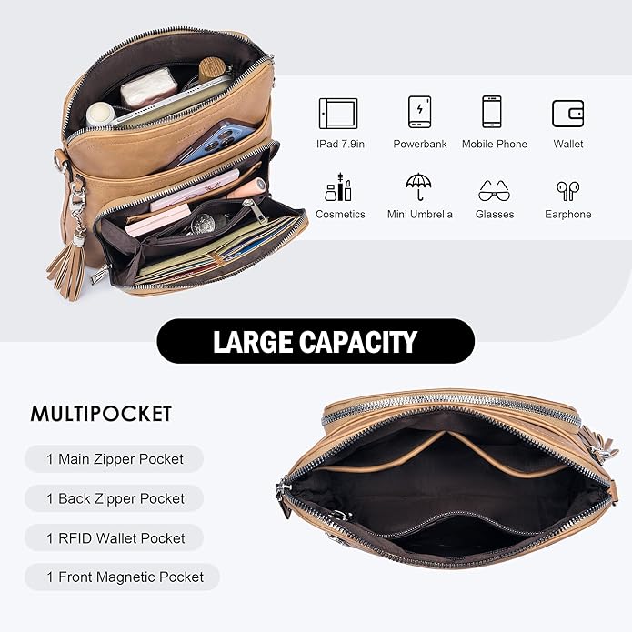 Crossbody Purse for Women,Lightweight Medium Crossbody Bag Soft Leather Women's Shoulder Handbags with Tassel