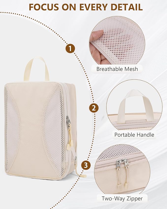 Compression Packing Cubes 12 Set, Suitcase Organizers, Extendable Packing Cubes, Luggage Organizer Bags, Travel Essentials, Beige