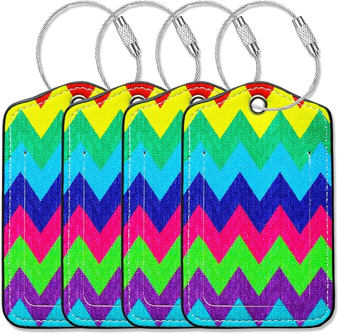 Luggage Tags for Suitcases-Colorful Luggage Tag 4 Pack with Loops Cute Bag/Backpack/Suitcase Tags Bulk Travel Essentials for Flying