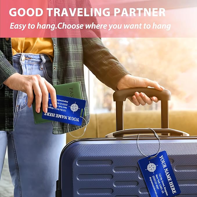 Personalized Luggage Tags for Suitcases (2/4/6/8 Pack) - Custom Engraved Metal Travel Tag, Customizable Pattern/Name/Text for Bags Backpacks Suitcases