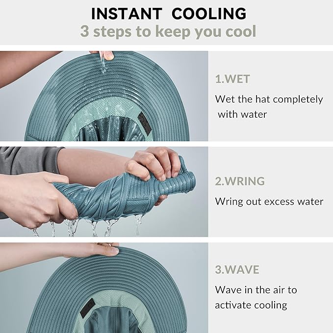 Sukeen Cooling Sun Hat for Men Women UPF50+ Wide Brim Fishing Hat with Neck Flap Adjustable Foldable Bucket Hat for Hiking