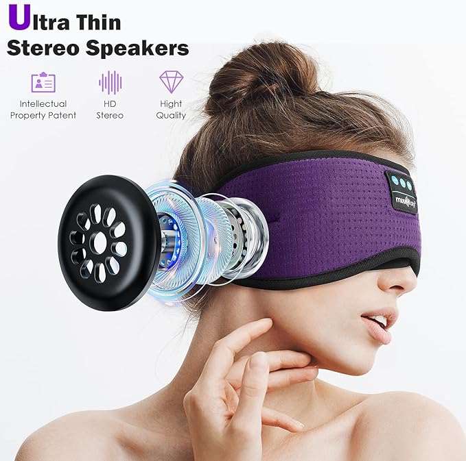 MUSICOZY Sleep Headphones Bluetooth, Sleeping Eye Mask Headband Headphones, Wireless Music Earbuds Earphones with HD Speakers for Side Sleepers Men Women Cool Gadgets Unique Gifts