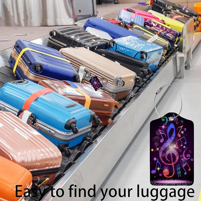 Colorful Musical Notes Luggage Tags for Suitcases,2 Pack Luggage Tag, Leather Stainless Steel Loop Label Tag for Women Girl Travel Bag Suitcase