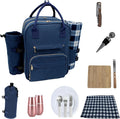 Truvelli Picnic Backpack for 2 with Blanket – 12-in-1 Insulated Picnic Basket Backpack Set with‬ Wine Holder, Cutlery & Cheese Board – Luxury Picnic Back Pack for Couples, Outdoor‬ Adventures, Blue