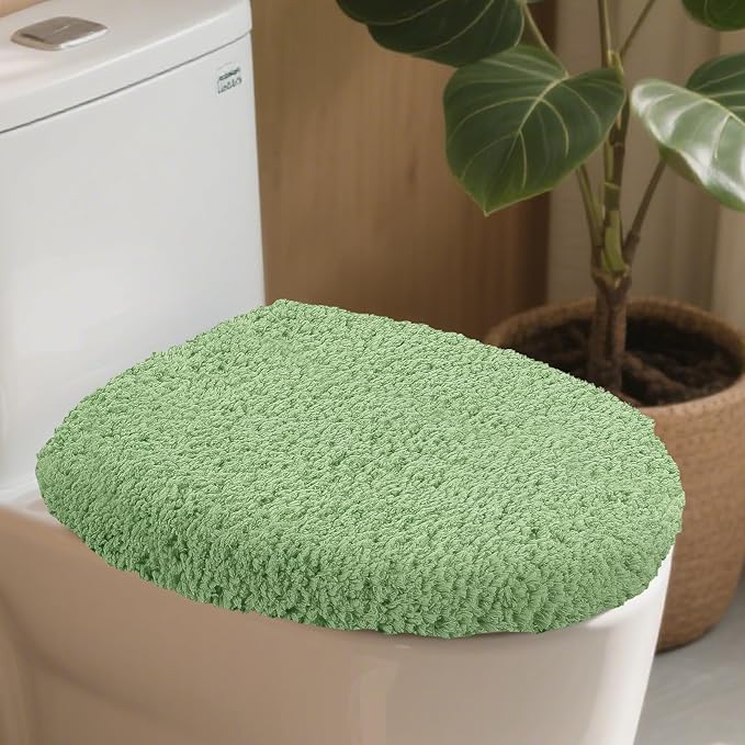 Microfiber Elongated Toilet Seat Cover 19.5"x 15" Machine Washable Solid Toilet Lid Cover Adjustable Rubber Backing Fits Most 18-19.5" L x 14-16" W Elongated Toilet Seat