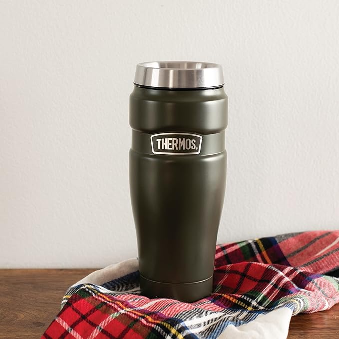 THERMOS Stainless King Vacuum-Insulated Travel Tumbler, 16 Ounce, Army Green (Pack of 4)