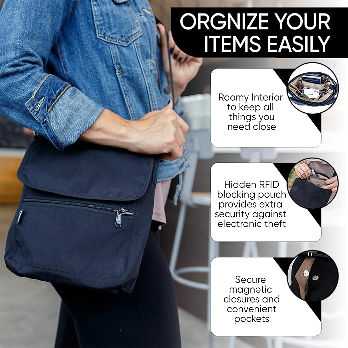 Peak Gear Crossbody Travel Purse with RFID Blocking Pocket and Lifetime Recovery Service. Nylon Shoulder Bag