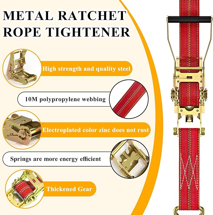4Pack Heavy Duty Ratchet Straps, 2” 32Ft Ratchet Tie Down Strap, Tie Down Ratcheting with Double J Hook, 4000 LB Break Strength Cargo Straps Ratcheting for Moving Cargo, Lawn Equipment and Motorcycles