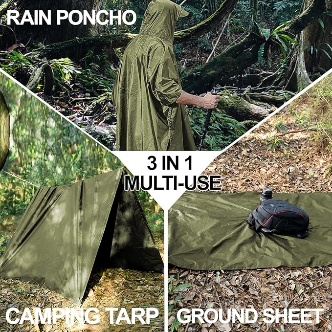 salamra Hooded Rain Poncho Waterproof Raincoat Jacket for Men/Women/Adults with Pocket