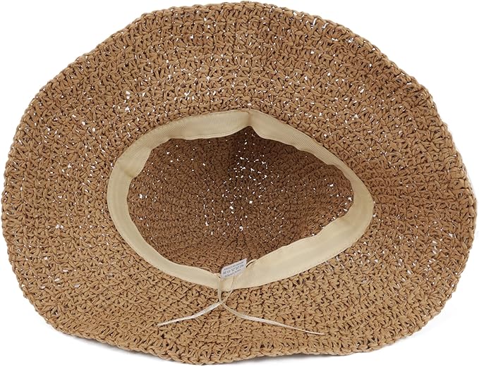 Womens Wide Brim Straw Sun Hat Foldable Floppy Crochet Beach Hat for Summer