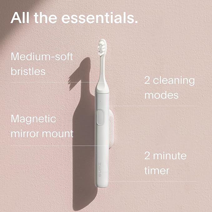 SURI Sonic Electric Toothbrush with UV Travel Case - 40-Day Battery- Designed in California - Electric Toothbrushes Adults - Slim Travel Tooth Brush