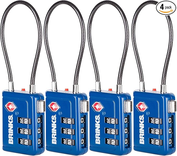 Brinks TSA Accepted Indicator Luggage Lock, Blue - Ressetable Combination, 2.5 inch Long Shackle, New More Secure TSA008 Key, 4 Pack