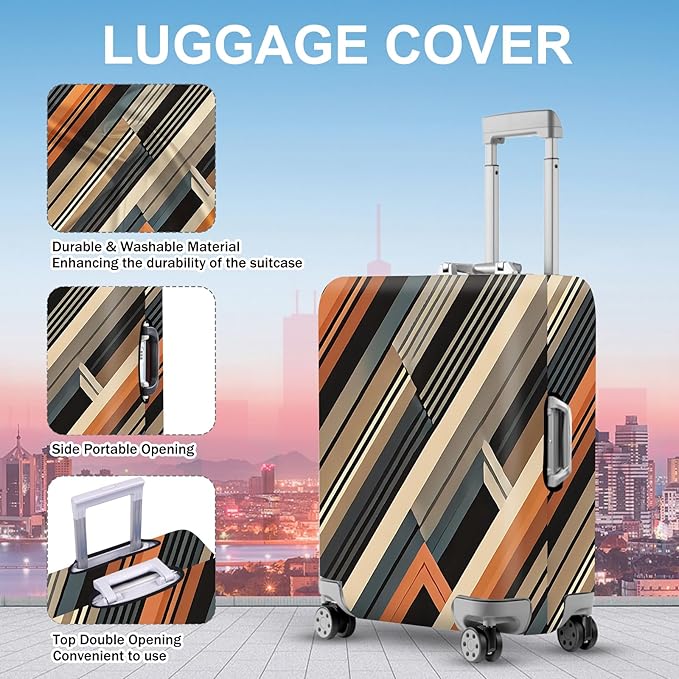 ANNA QUEEN Modern Geometric Luggage Cover, Abstract Striped Suitcase Protector for 28-30 Inch, Durable, Stretchable Travel Cover, Stylish & Washable Luggage Sleeve