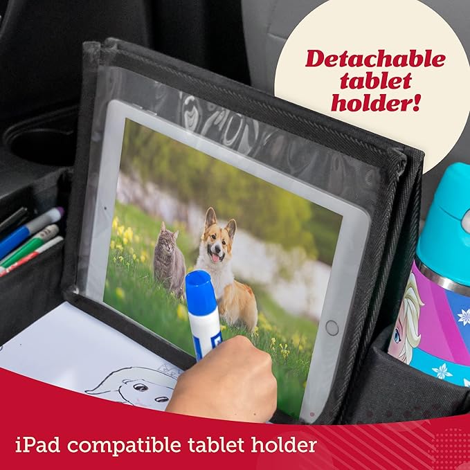 Lusso Gear Kids Travel Tray (Value 2-Pack) - Road Trip Essentials Organizer & Car Seat Tray with Tablet Stand - Toddler Lap Desk Organizer - Dry Erase Activity Surface