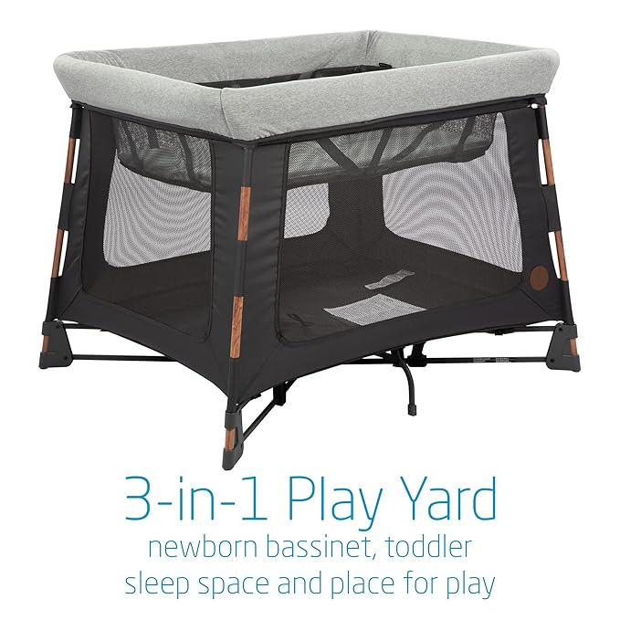 Maxi-Cosi Swift Lightweight Portable Playard, 1-Step Fold PlaypenWith Travel Bag, 2-Stage Mattress for Newborn to Toddlers, Essential Graphite