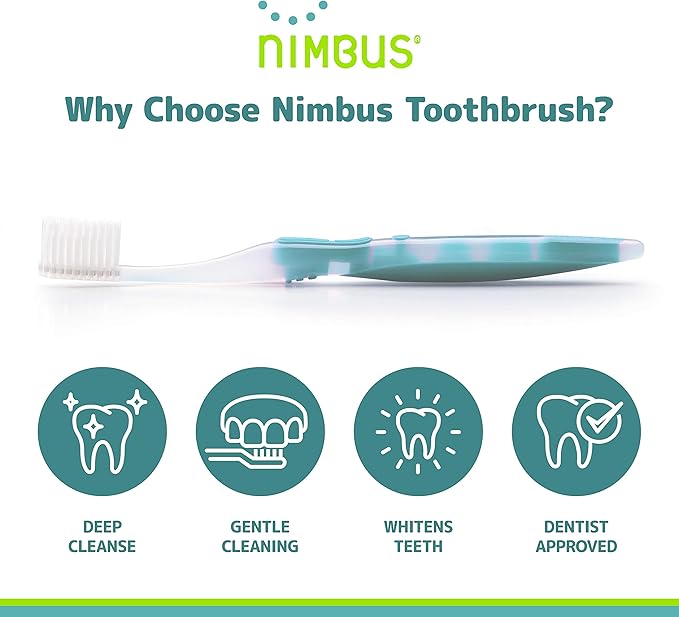 NIMBUS Extra Soft Toothbrushes (Regular Size Head), Periodontist Design Tapered Bristles for Sensitive Teeth & Receding Gums (5 Pack, Colors May Vary)