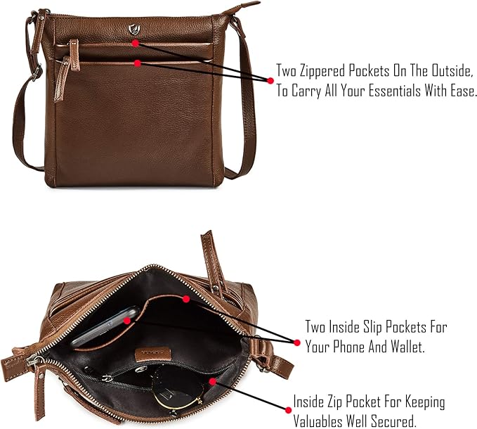 Small Soft Genuine Leather Crossbody Purse Women’s Sling Crossover Shoulder Travel Handbag with Triple Zipper