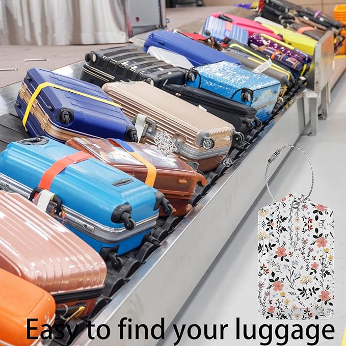 Blooming Flowers Luggage Tags for Suitcases,2 Pack Luggage Tag, Leather Stainless Steel Loop Label Tag for Women Girl Travel Bag Suitcase