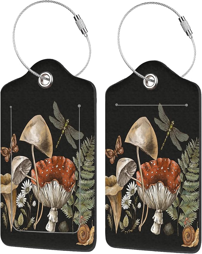 2 Pack Luggage Tag for Suitcase,Vintage Forest Plants PU Leather Suitcase Tags Identifiers with Privacy Name Address Labels and Durable Steel Loop for Women Men Travel